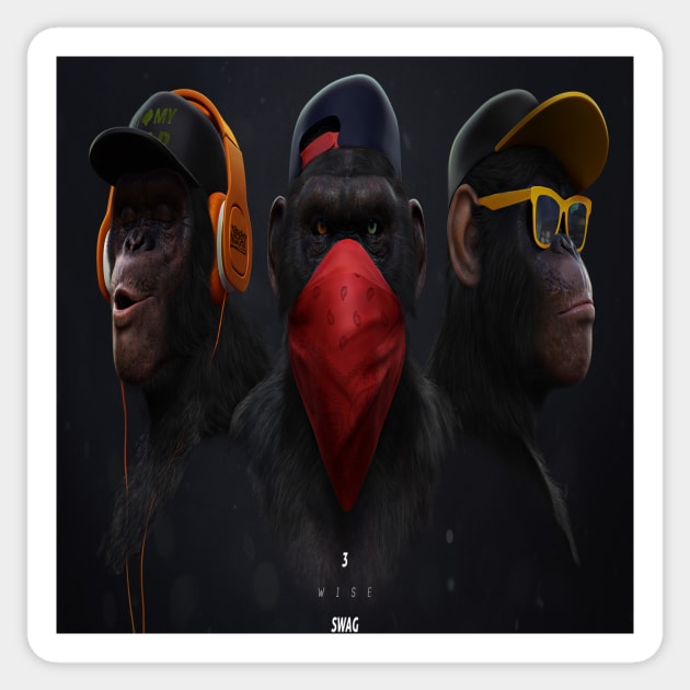 3 wise swag,Banksy Dj Gorilla,Thinking Monkey Headphones Sticker by kamal